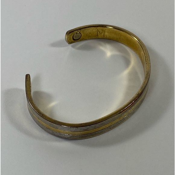 24 kt Gold Electroplated and Silver Toned Magnetic Cuff Bracelet - Picture 7 of 8